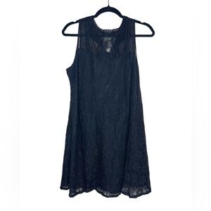 umgee black sleeveless lace overlay short dress